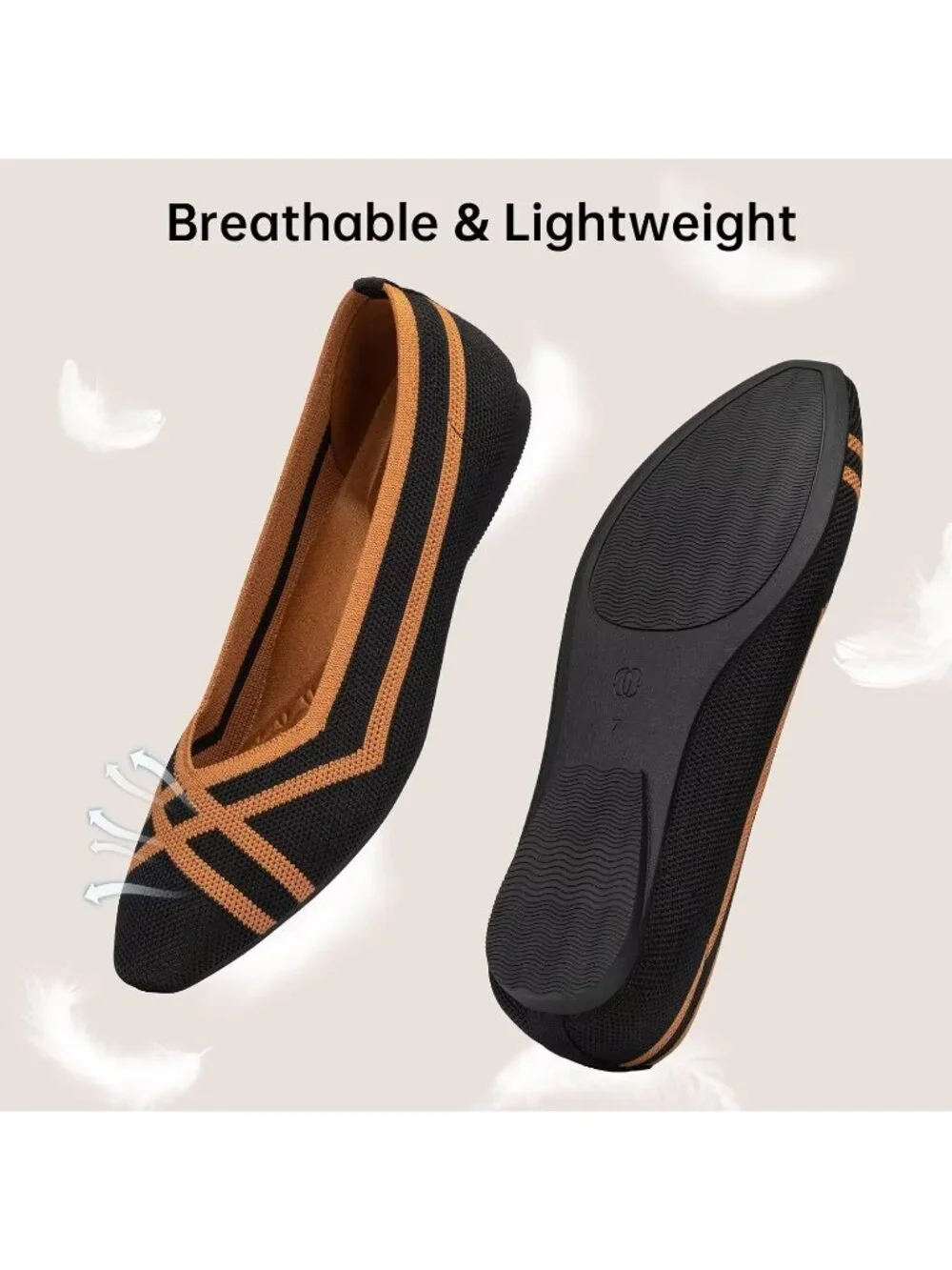 Frank Mully Women's Black Orange Rubber Knit Square Toe Comfortable Slip On Flat
